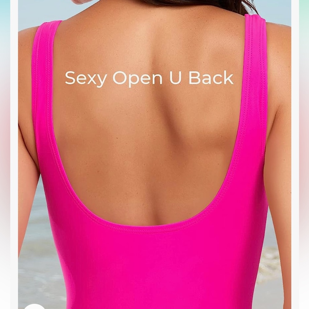 One Piece Retro U Back Swimsuits Tummy Control Padding Bathing Suit High Cut - Picture 2 of 16